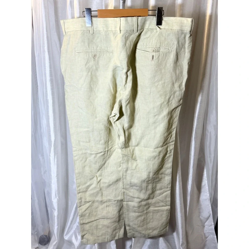 Sportscraft Linen Trousers Mens 40 Cream Excellent Kansas Fit Straight Leg Pants